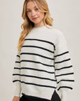 STRIPED SIDE SLIT KNIT SWEATER PULLOVER
