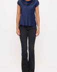 Solid Satin Top with Cowl Neck