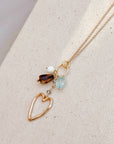 Gold Chalcedony Aquamarine Heart Charm Necklace