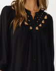 Embroidered Cutout Yoke Button Down Blouse