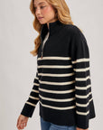 QUARTER ZIP UP STRIPE SWEATER PULLOVER