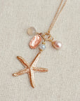 Matte Gold Starfish Pearl Cluster Necklace