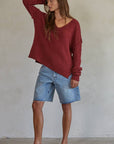 Knit Sweater V-Neck Long Sleeve Top