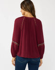Embroidered Raglan Split Neck Blouse