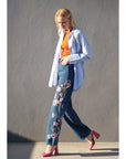 Cherry Blossom Embroidered Wide Leg Denim Jeans - High Waist