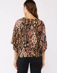 V-Neck Tie Front Kimono Sleeve Blouse