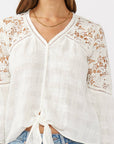 Button Down Crochet Lace Tie Front Top