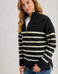 QUARTER ZIP UP STRIPE SWEATER PULLOVER