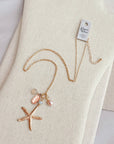 Matte Gold Starfish Pearl Cluster Necklace