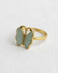 Vintage Gold Tone Butterfly Enamel Adjustable Ring