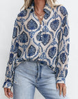 Blue Tribal Pattern Buttoned Front Loose Shirt