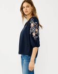 Floral Embroidered Split Neck Blouse