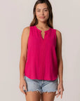 Embroidered Split Neck Sleeveless Top