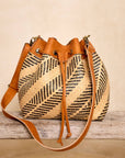 Rattan Sling Bag - Brown Diagonal Stripe Pattern