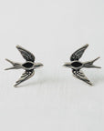 Artistic Black Zirconia Bird Stud Earrings