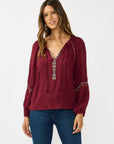 Embroidered Raglan Split Neck Blouse