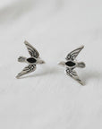 Artistic Black Zirconia Bird Stud Earrings