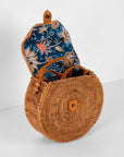 Round Ata Rattan Bag with Flap Bali Bag Straw Boho Beach Bag