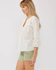 3/4 Sleeve Cotton Clip Dot Button-Down Blouse