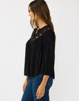 Embroidered Cutout Yoke Button Down Blouse