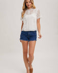 Mock Neck Button Back Lace Top