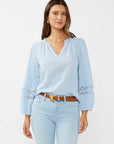 V-Neck Cotton Gauze Blouse with Lace Trim