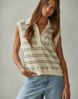 Knit Open Collar Neck Sleeveless Top
