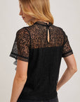Mock Neck Button Back Lace Top With Lining