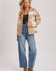 FAIR ISLE FUZZY KNIT FRONT ZIPPER CARDIGAN