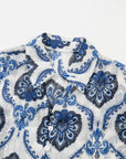Blue Tribal Pattern Buttoned Front Loose Shirt