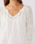 Smocked Split Neck Long Sleeve Blouse
