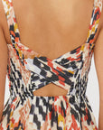 Smocked Ikat Cross Over Back Midi Dress with Slits