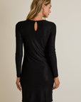 ROUND NECK LONG SLEEVE SHIRRING DETAIL MINI DRESS