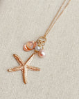 Matte Gold Starfish Pearl Cluster Necklace