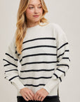 STRIPED SIDE SLIT KNIT SWEATER PULLOVER