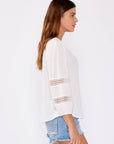 V-Neck Long Sleeve Blouse with Diamond Lace Trim