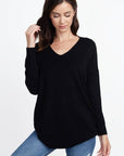 Long V-Neck Sweater With Front Seam