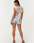 Floral Lace Trim Scoop Neck Boxy Top