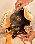 Rattan Sling Bag - Brown Diagonal Stripe Pattern