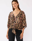 V-Neck Tie Front Kimono Sleeve Blouse