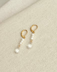 Freshwater Pearl Crystal Gold Drop Earrings