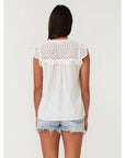 Cotton Eyelet Cap Sleeve V Neck Top