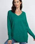 Long V-Neck Sweater With Front Seam