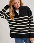QUARTER ZIP UP STRIPE SWEATER PULLOVER