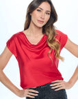 Solid Satin Top with Cowl Neck