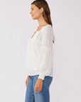 Smocked Split Neck Long Sleeve Blouse