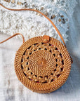 Round Ata Rattan Bag (Brown Braided)