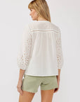 3/4 Sleeve Cotton Clip Dot Button-Down Blouse