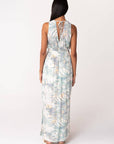Tropical Sleeveless Tie Back V Neck Maxi Dress