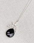 Matte Silver Branch Black Agate Teardrop Pendant Necklace